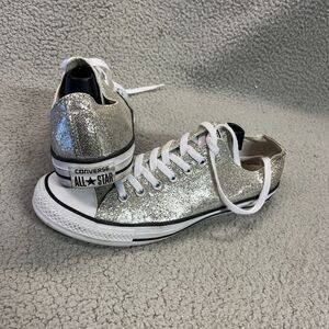Converse Chuck Taylor All Star OX Sneakers Wo 12 Mens 10 Low Top Silver Glitter